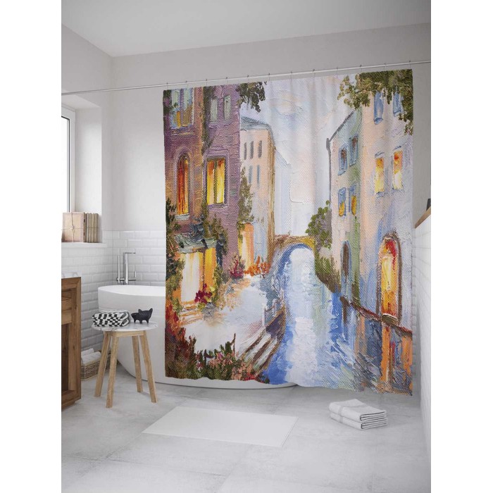 JoyArty Штора-занавеска для ванной из сатена с крючками Венецианский дворик 200х180 см sc_9267 - фото 1