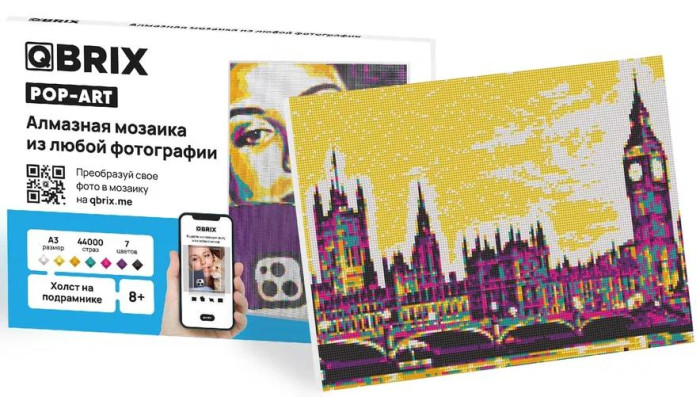 Картины своими руками Qbrix Алмазная фото-мозаика на подрамнике А3 Pop-Art