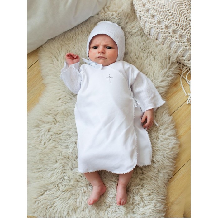  Папитто Крестильный набор для мальчика (полотенце, рубашка и чепчик) - Белый