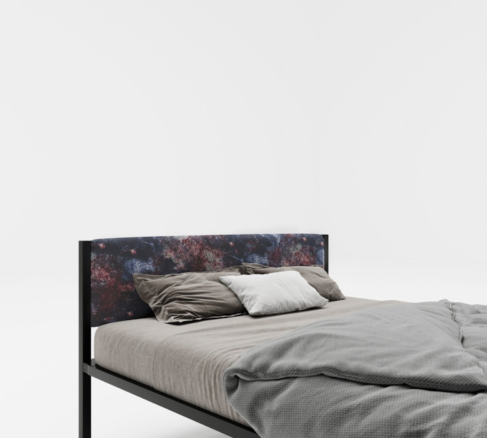 фото Подростковая кровать roomiroom полутороспальная металлическая с мягким изголовьем космос 200х120