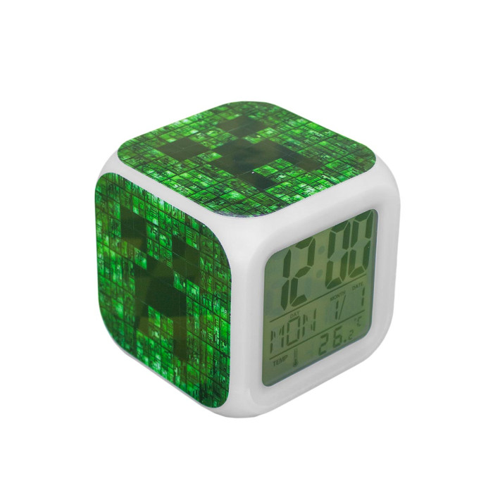 Часы Pixel Crew будильник Крипер пиксельные с подсветкой №3