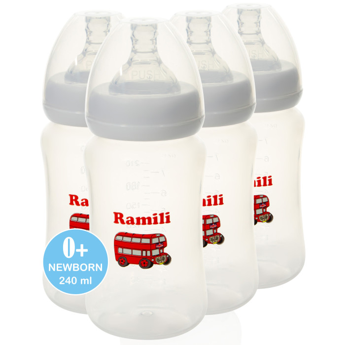 цена Бутылочки Ramili Набор противоколиковых бутылочек Baby 240 мл 4 шт.